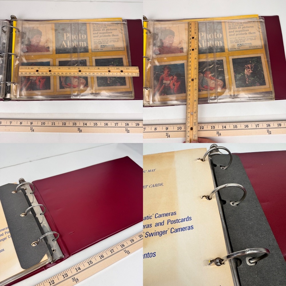 Vtg Rectangle Maroon Photo Album Gold Lettering Filigree Plastic Inserts READ - Picture 6 of 15
